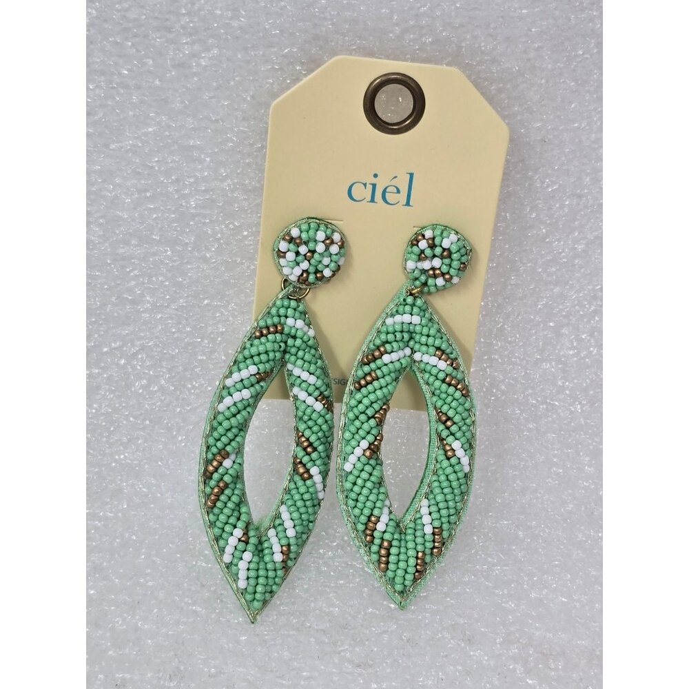 Ciel Green Beaded Drop Earrings With Openwork Design Elegant Handmade Jewelry